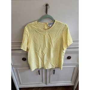 Vintage Carlisle Grandma Core Yellow White Polka Dot Silk Blouse‎ Size 8